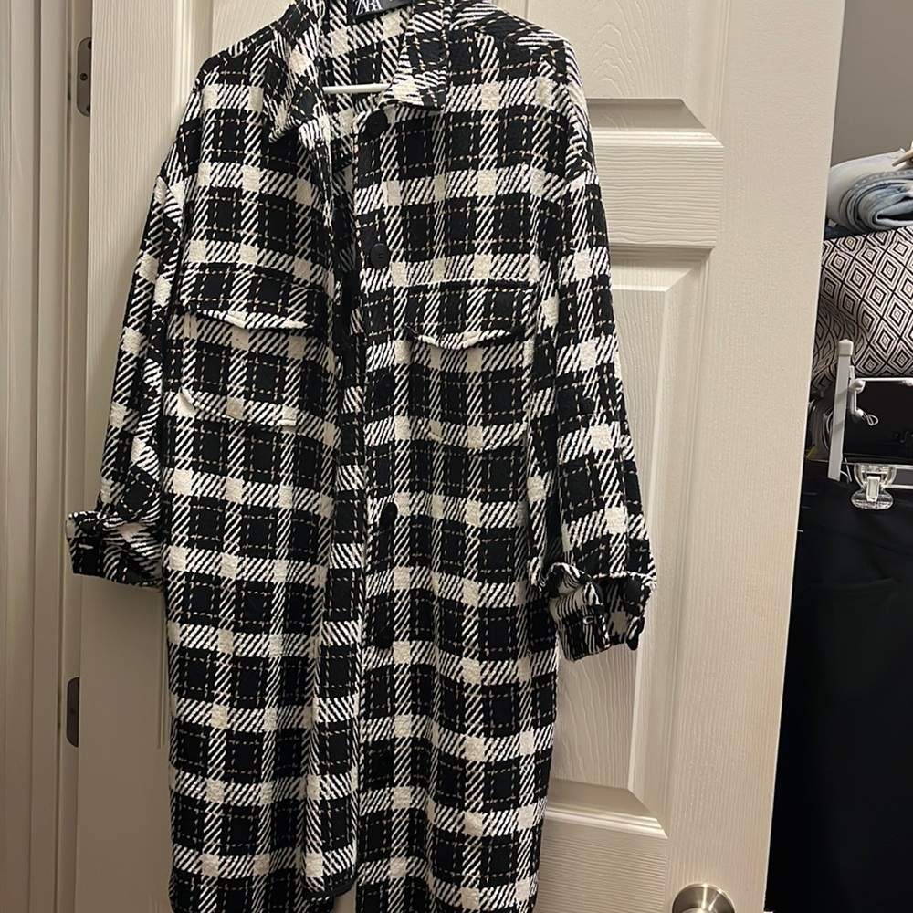 Zara black cream tan checked Shacket M-L